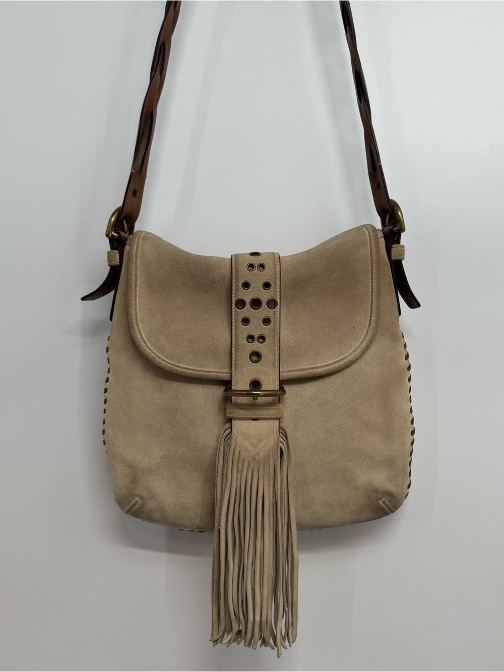 COACH Crossbody Bag Suede Fringe 9484 Beige - Picture 1 of 13
